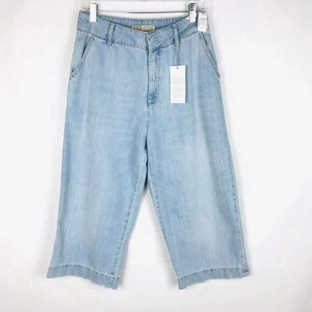 Zara Jeans Women Size Small Denim Z1975 High Waist Cropped Wide Leg Jeans